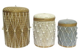 DKD Home Decor Cesta Balines Bambú Algodón Multicolor 46 x 58 x 46 cm Set de 3