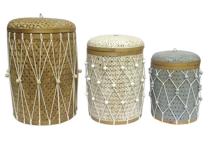DKD Home Decor Cesta Balines Bambú Algodón Multicolor 46 x 58 x 46 cm Set de 3 DKD Home Decor Cesta Balines Bambú Algodón Multicolor 46 x 58 x 46 cm Set de 3