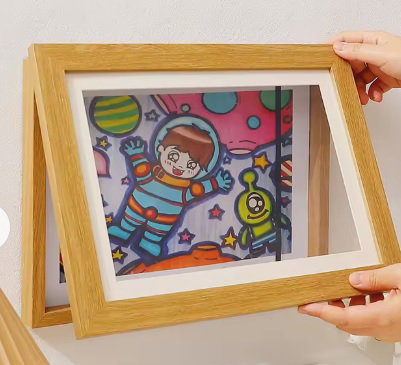 DKD Home Decor Cuadro Natural Blanco Bebe 2025 Cristal y MDF con Dibujos 34 x 44 x 3 cm