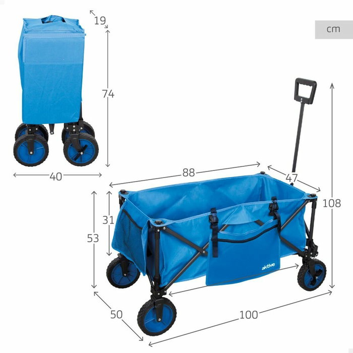 Color Baby Carro de Playa Plegable 88X47X53/108 Cm Con Bolsillo Lateral