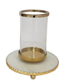 DKD Home Decor Portavelas de Mármol y Cristal Blanco y Dorado 25x25x27 cm