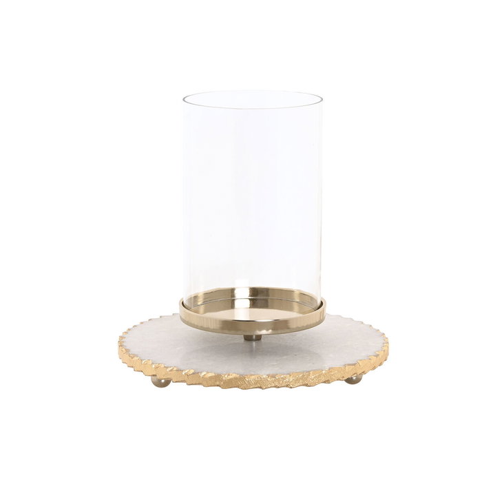 DKD Home Decor Portavelas de Mármol y Cristal Blanco y Dorado 25x25x27 cm DKD Home Decor Portavelas de Mármol y Cristal Blanco y Dorado 25x25x27 cm