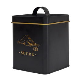 Cook Concept Bote Metal "Sucre" Lounge Negro Mate con Ilustraciones Doradas 11,6x11,6x16 cm