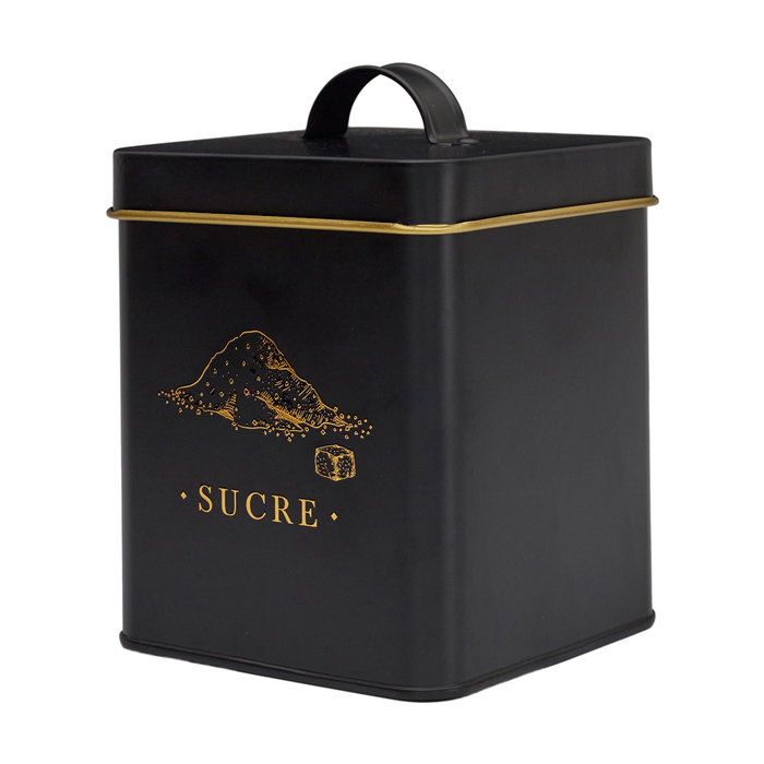 Cook Concept Bote Metal "Sucre" Lounge Negro Mate con Ilustraciones Doradas 11,6x11,6x16 cm Cook Concept Bote Metal "Sucre" Lounge Negro Mate con Ilustraciones Doradas 11,6x11,6x16 cm