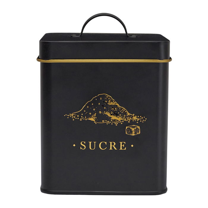 Cook Concept Bote Metal "Sucre" Lounge Negro Mate con Ilustraciones Doradas 11,6x11,6x16 cm Cook Concept Bote Metal "Sucre" Lounge Negro Mate con Ilustraciones Doradas 11,6x11,6x16 cm