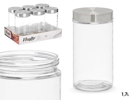 VIVALTO Tarro de Vidrio con Tapa de Acero, 1.7 L, Transparente, Dimensiones 11x22x11 cm (Set de 12)