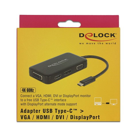 DeLOCK 63929 Adaptador de vídeo externo USB 2.0 Type-C Negro