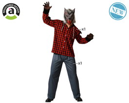 Disfraz de Hombre Lobo Adulto con Camisa a Cuadros Rasgada y Pantalón - Gris - Tallas XS-S