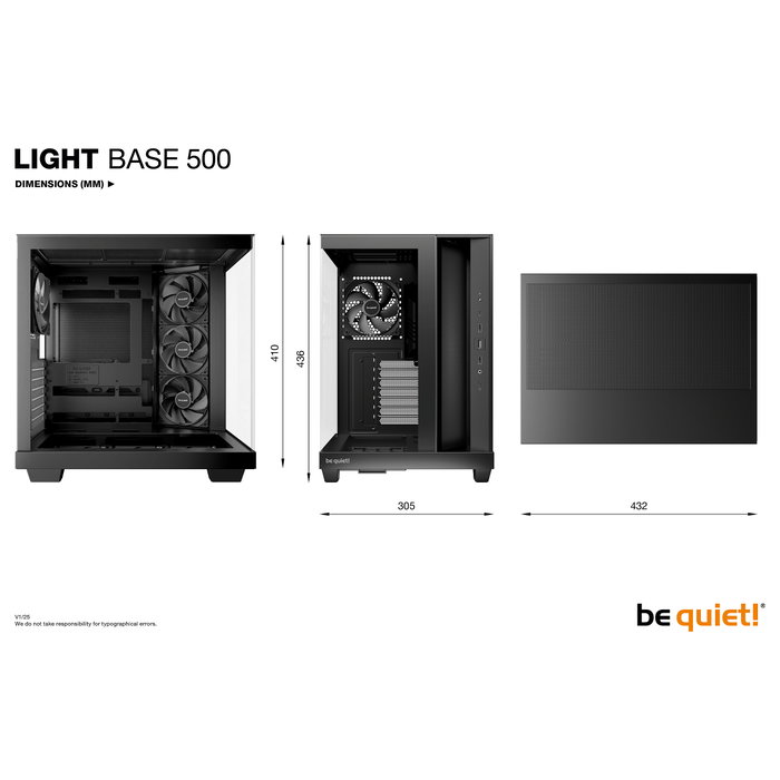 be quiet! Light Base 500 Midi Tower Gaming PC Case - Negra, Cristal Templado, ATX, micro-ATX, Mini-ITX, Gestion de Cables, USB 3.2, 4 Ventiladores Incluidos, Soporte para Radiadores