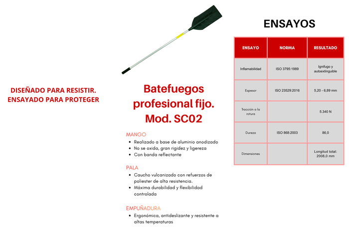 Pala batefuegos forestal con mango de aluminio y pala de caucho de 6 mm