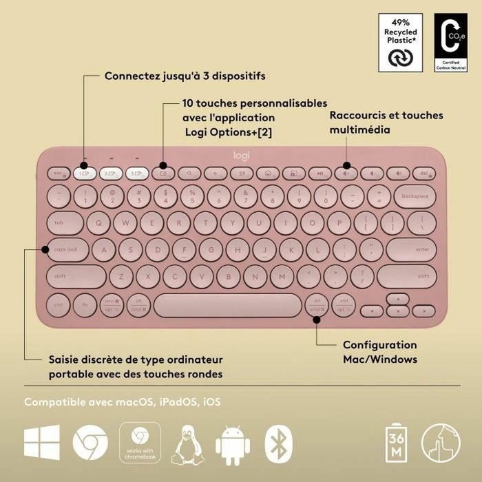 Logitech Pebble Keys 2 M380s Teclado inalámbrico Rosa Bluetooth con Easy-Switch Logitech Pebble Keys 2 M380s Teclado inalámbrico Rosa Bluetooth con Easy-Switch
