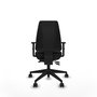 Silla de oficina Elche con mecanismo Asincro tapizada con Similpiel color Negro. Equipada con Base piramidal negra, Brazos 1D y Ruedas 65mm nailon