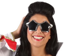 Gafas Estrella Plateado Unisex Adulto para Cantante, Disfraz 70s, Pop, Glam