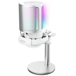 Trust Gaming Micrófono USB para Gaming GXT 238 Auron Blanco, 26082, RGB, Patrón Cardioide, con Soporte y Cable, para Streaming en PC/PS5