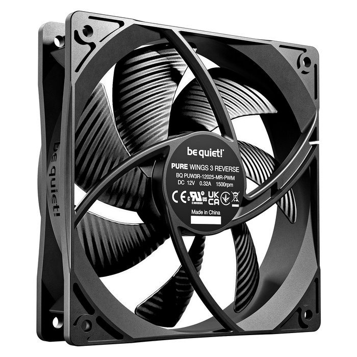 be quiet! Pure Wings 3 Ventilador PC 120mm PWM Reverse 3-Pack, 1500 RPM, 80 m³/h, 28.5 dB, Negro, con Tornillos