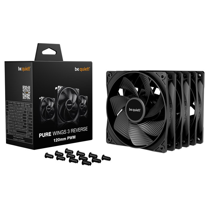 be quiet! Pure Wings 3 Ventilador PC 120mm PWM Reverse 3-Pack, 1500 RPM, 80 m³/h, 28.5 dB, Negro, con Tornillos