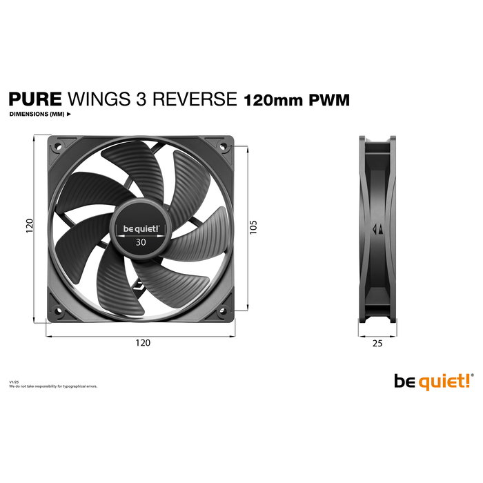 be quiet! Pure Wings 3 Ventilador PC 120mm PWM Reverse 3-Pack, 1500 RPM, 80 m³/h, 28.5 dB, Negro, con Tornillos