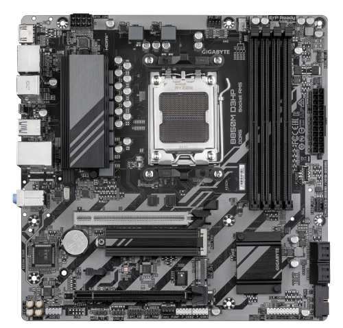 Gigabyte 9MB85MHP-00-G10 Placa Base AMD AM5, compatible con Ryzen 7000/8000/9000 Series, DDR5 hasta 8200MHz OC, PCIe 5.0 M.2, GbE LAN, USB 3.2 Gen 2