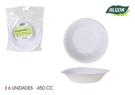 Algon Set 6 Bol Carton L/Soja 450cc - Dimensiones: 8 cm (Ancho) x 3.6 cm (Alto) x 8 cm (Largo) (36 Unidades)