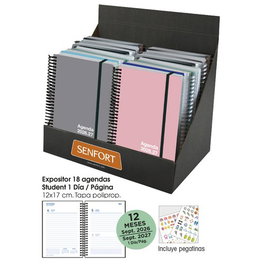 Agenda Escolar (2026-27) Senfort Student Unicolor Espiral Tapa Pp Con Goma 120X170 D/P Surtido Expositor De 18