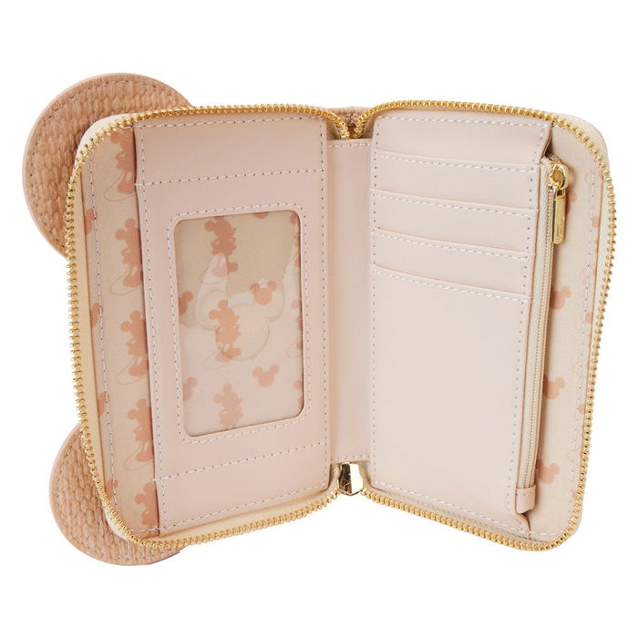 Loungefly Cartera Straw Mickey Disney Piel Vegana Cierre Cremallera Ranuras Tarjetas Ventana DNI Detalles Apliques 15x10cm