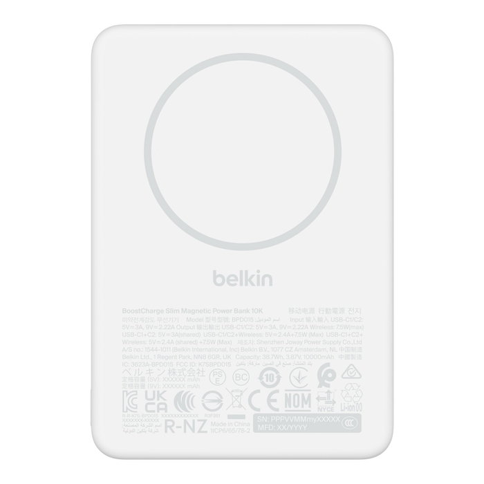 Belkin BoostCharge Slim 10000mAH MagSafe 7,5W Blanco BPD015hqWH Belkin BoostCharge Slim 10000mAH MagSafe 7,5W Blanco BPD015hqWH