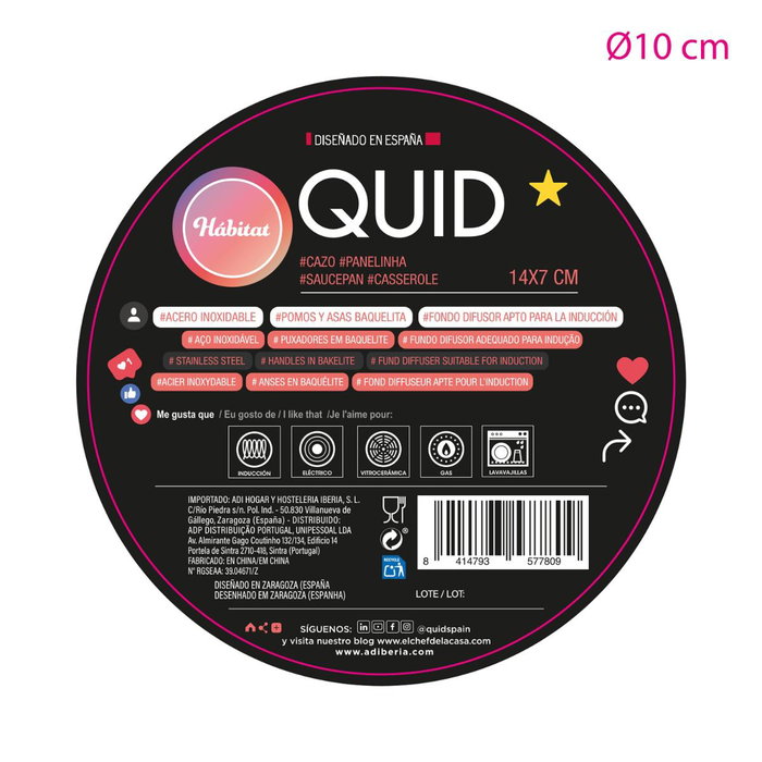 Cazo Acero Inoxidable Habitat Quid 14x7 cm - 90 cL (6 Unidades)