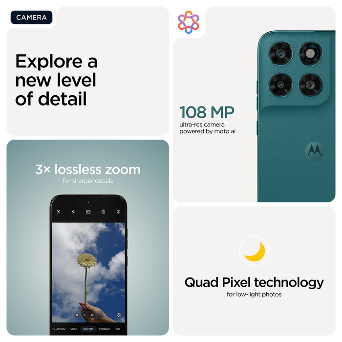 Motorola Moto G77 Smartphone 6.8" Extreme AMOLED 120Hz, 8GB RAM 256GB, Cámara 108MP, Batería 5200mAh, 5G, Android 16.0, Color Verde Shaded Spruce