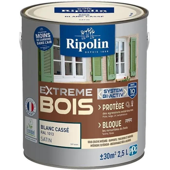 Ripolin RIP3174269077770 Pintura para madera Extreme Blanco roto RAL 1013 satinado 2,5 L Ripolin RIP3174269077770 Pintura para madera Extreme Blanco roto RAL 1013 satinado 2,5 L