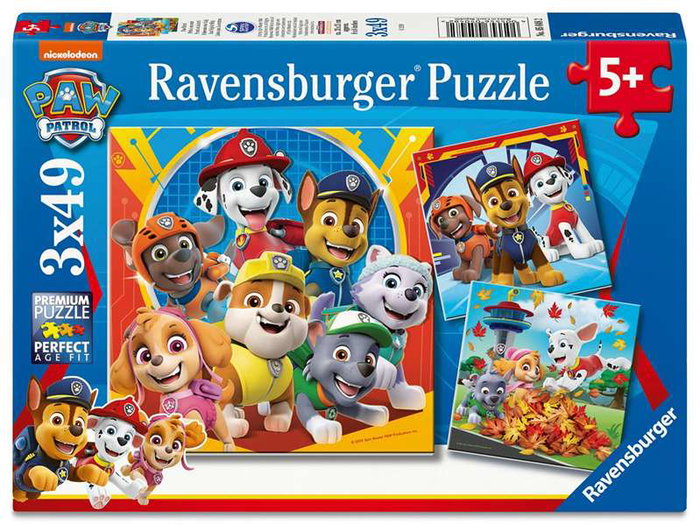 Ravensburger Puzzle Paw Patrol 3 en 1 - 3 Puzzles de 49 Piezas cada uno - Multilingüe (Español, Inglés, Francés, Alemán, Italiano, Neerlandés, Portugués)