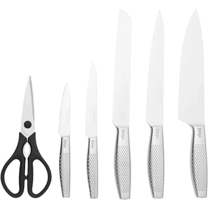 Ninja Bloque de cuchillos Ninja Foodi StaySharp K32006EUUK con afilador, 6 piezas, madera oscura