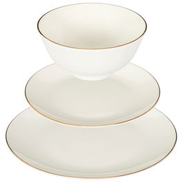 Home Deco Factory Vajilla Erina Porcelana 12 Piezas Ribete Dorado Colección Natural