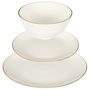 Home Deco Factory Vajilla Erina Porcelana 12 Piezas Ribete Dorado Colección Natural