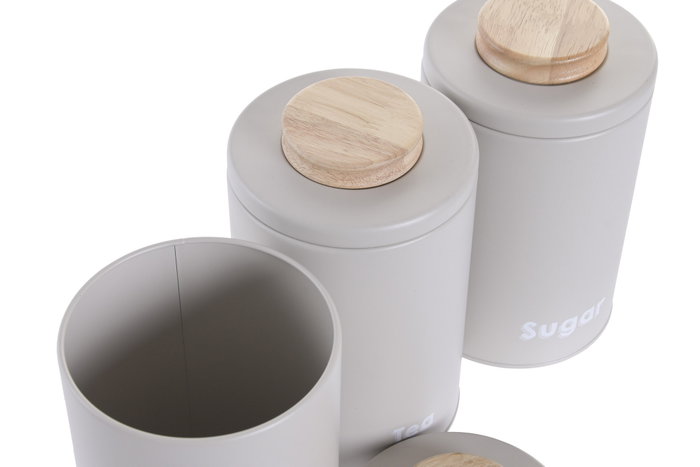 DKD Home Decor Surtido de Botes de Metal y Bambú Beige