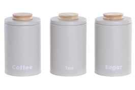 DKD Home Decor Surtido de Botes de Metal y Bambú Beige