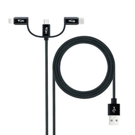 Nanocable Modelo 10.01.3200 - Cable USB-A a USB-C/Micro USB/Lightning 3 en 1 de 1 m para Carga y Datos - Negro