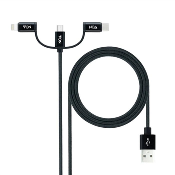 Nanocable Cable USB 3 en 1 Carga/Datos USB-A a USB-C/Micro USB/Lightning, 1 m, Negro Nanocable Cable USB 3 en 1 Carga/Datos USB-A a USB-C/Micro USB/Lightning, 1 m, Negro