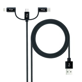 NANOCABLE Cable USB 3 en 1 Carga/Datos USB-A a USB-C/Micro USB/Lightning 1 m, Negro, 1 m, USB A, Micro-USB B, USB 2.0, Negro