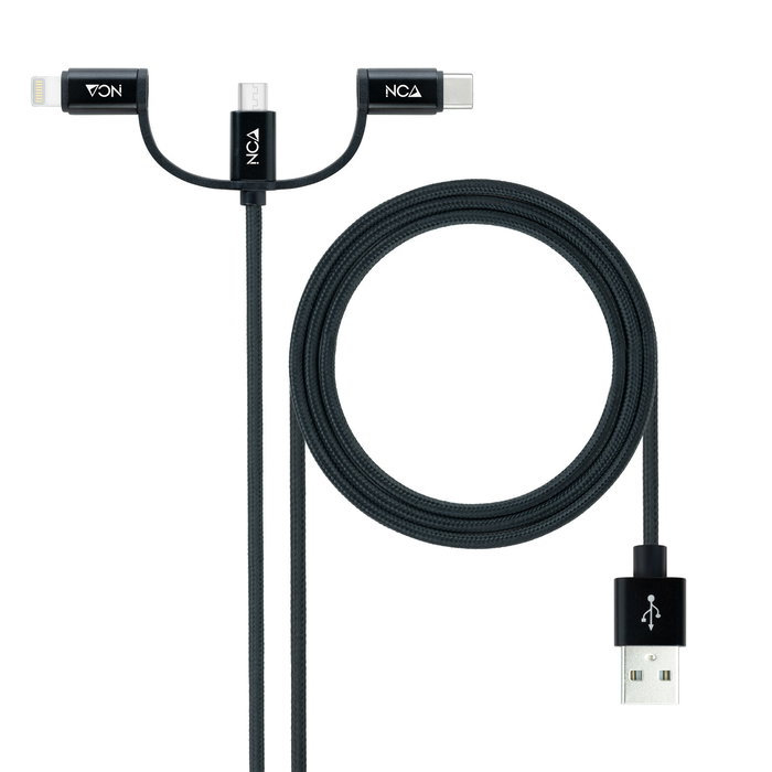 NANOCABLE Cable USB 3 en 1 Carga/Datos USB-A a USB-C/Micro USB/Lightning 1 m, Negro, 1 m, USB A, Micro-USB B, USB 2.0, Negro NANOCABLE Cable USB 3 en 1 Carga/Datos USB-A a USB-C/Micro USB/Lightning 1 m, Negro, 1 m, USB A, Micro-USB B, USB 2.0, Negro