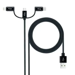Nano Cable 10.01.3200 Cable USB-A 3 en 1 para Carga y Datos 1m, Compatible con Lightning, Micro USB y USB-C, Negro