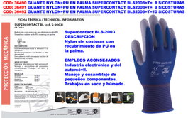 Guantes de nylon y PU Supercontact BLS2003 sin costuras Talla 9