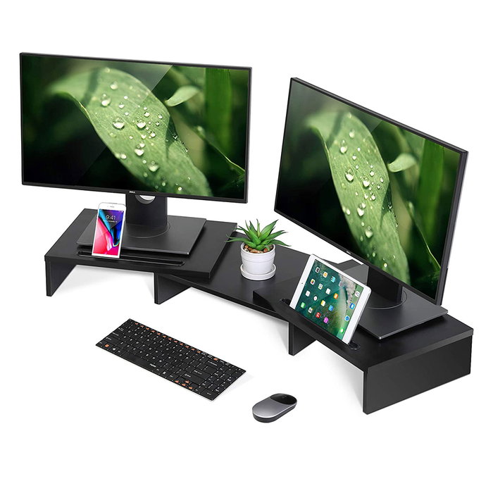 Phoenix technologies Soporte Elevador 3 Monitores Portátil de Madera Modular con Ranura para Móvil y Organizadores de Cables, Soporta hasta 15 kg