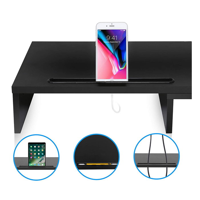 Phoenix technologies Soporte Elevador 3 Monitores Portátil de Madera Modular con Ranura para Móvil y Organizadores de Cables, Soporta hasta 15 kg