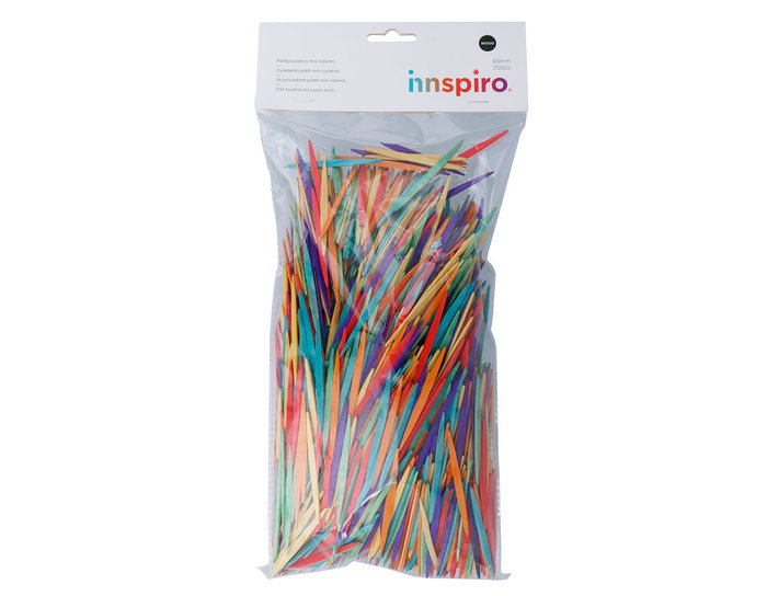 Innspiro Maxi Pack Palillos Planos de Madera 65mm Mix 6 Colores