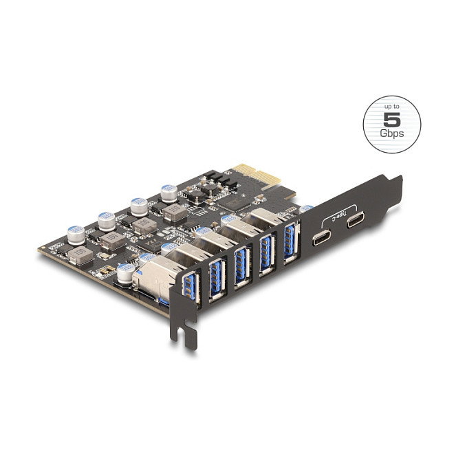 DeLOCK 90346 Tarjeta de Expansión PCIe a 5 x USB Tipo-A y 2 x USB Tipo-C 5 Gbps