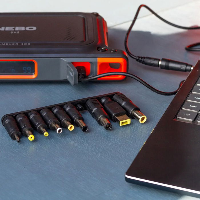 Nebo Rambler 100 Estación de Carga Portátil 94.9Wh con Puertos USB, Inalámbricos y CA, Carga Solar, Reflector LED y Cable USB-C, para Portátil, Smartphone, Drone y Camping