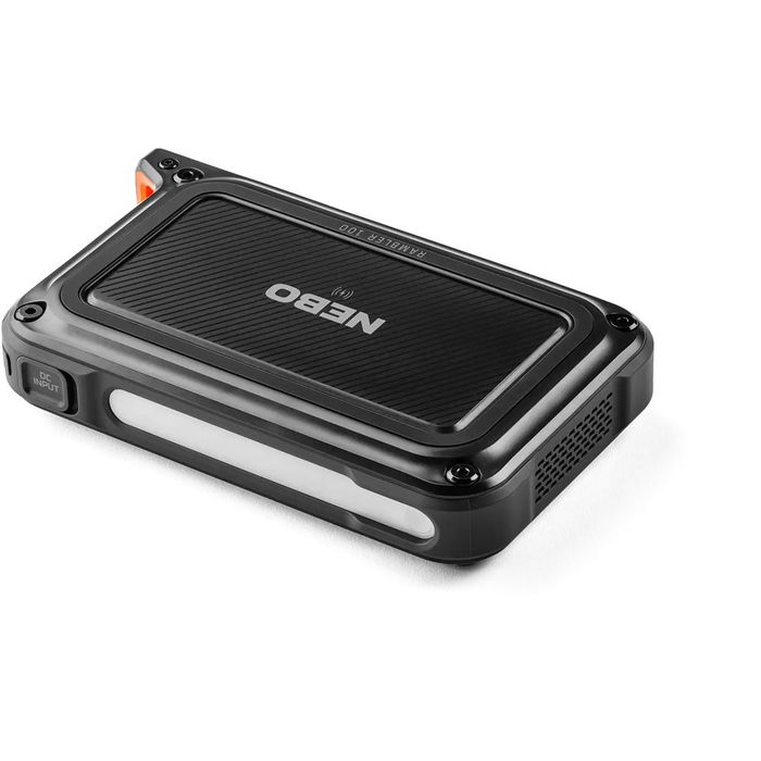 Nebo Rambler 100 Estación de Carga Portátil 94.9Wh con Puertos USB, Inalámbricos y CA, Carga Solar, Reflector LED y Cable USB-C, para Portátil, Smartphone, Drone y Camping