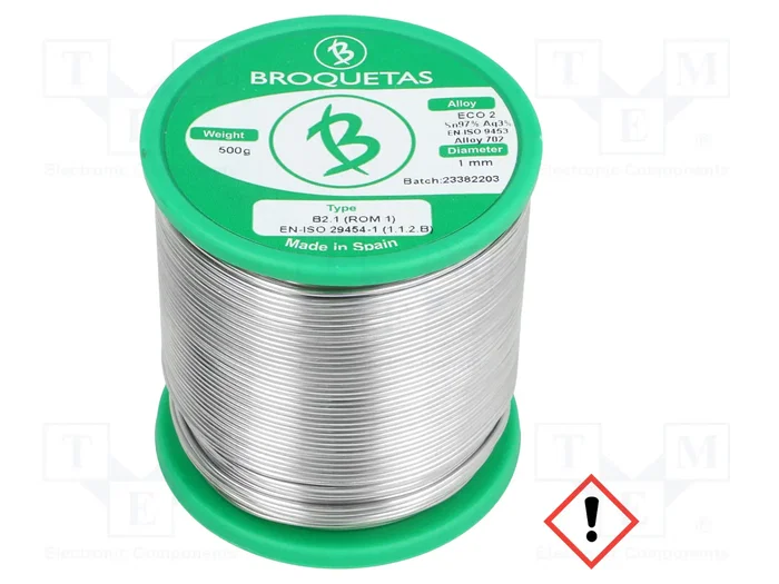 BROQUETAS Estaño libre de plomo Sn97Ag3 1mm 500g BROQUETAS Estaño libre de plomo Sn97Ag3 1mm 500g