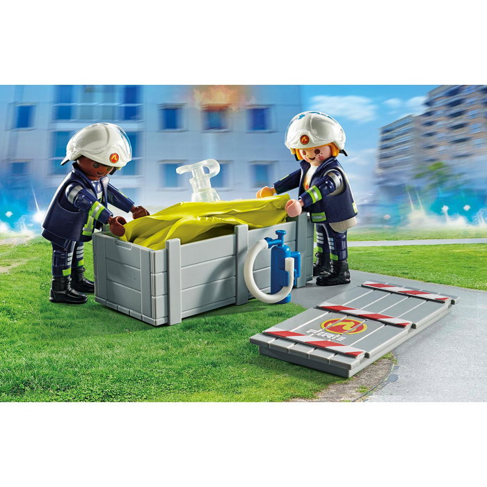 Playmobil Bomberos Con Colchoneta 71465 Set de Rescate para Niños +4 Años