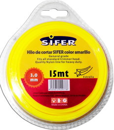 SIFER Hilo para Desbrozadora Estrella Amarillo 3.00 mm x 15 m